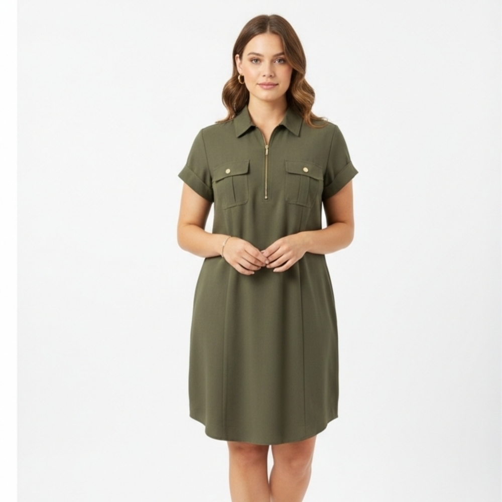 NWT Sharagano Olive Green Short Sleeve Dress 16W